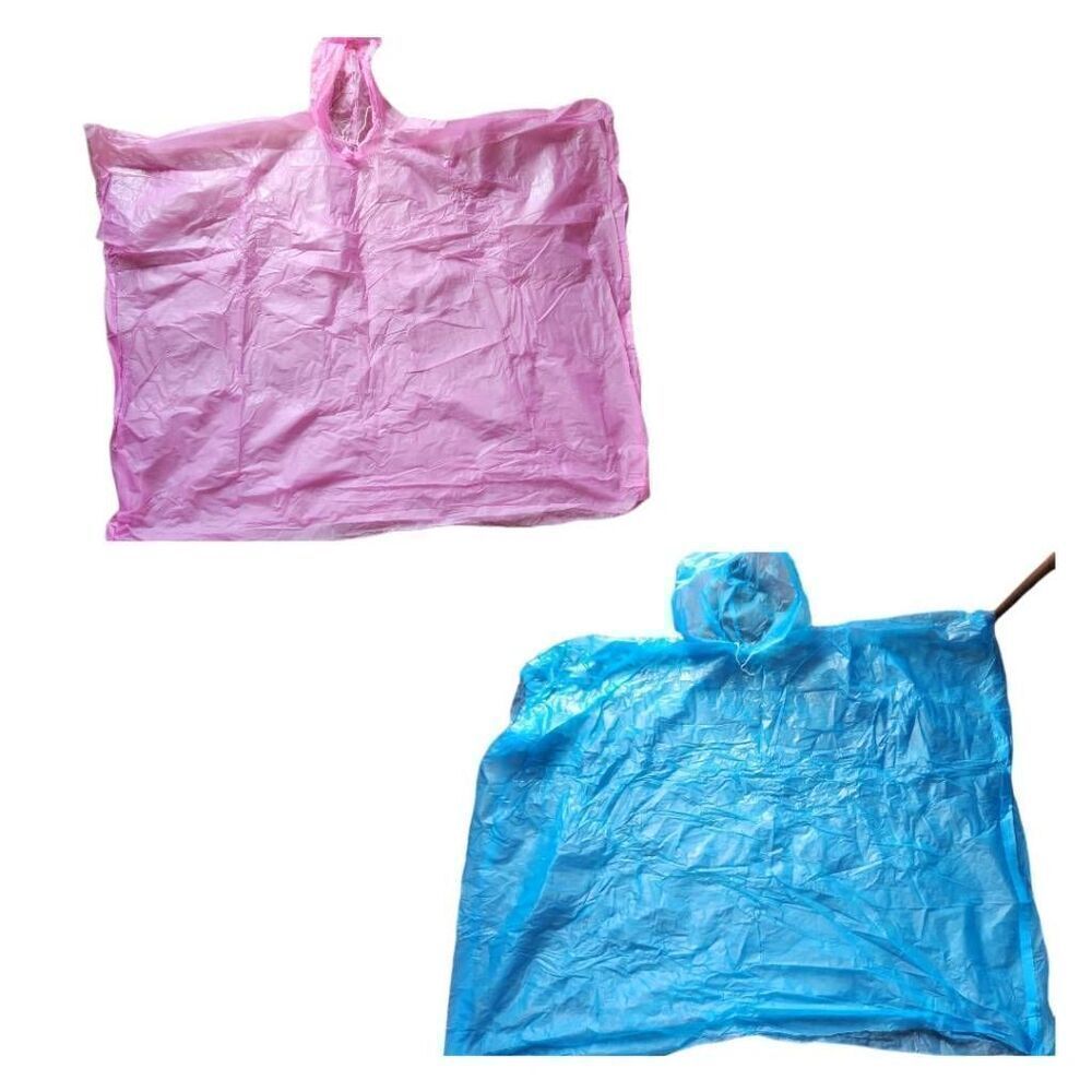 Rain poncho bundle of two pink blue pullover hooded lightweight plastic